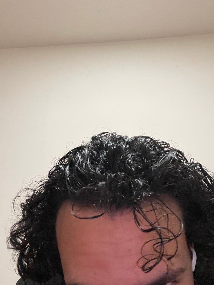 Top of the head with curls settled after application