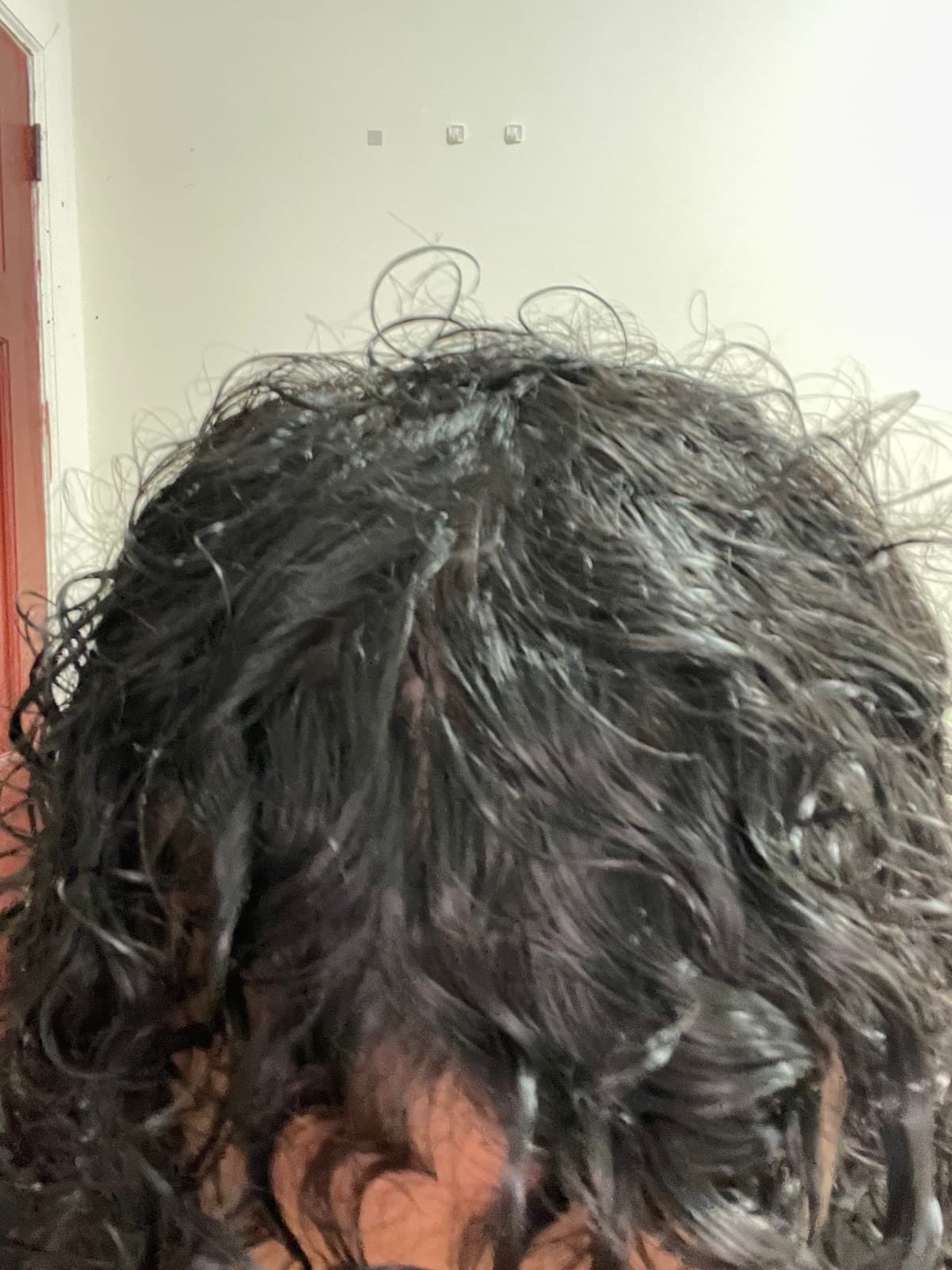 Close-up of the scalp showing through wet hair